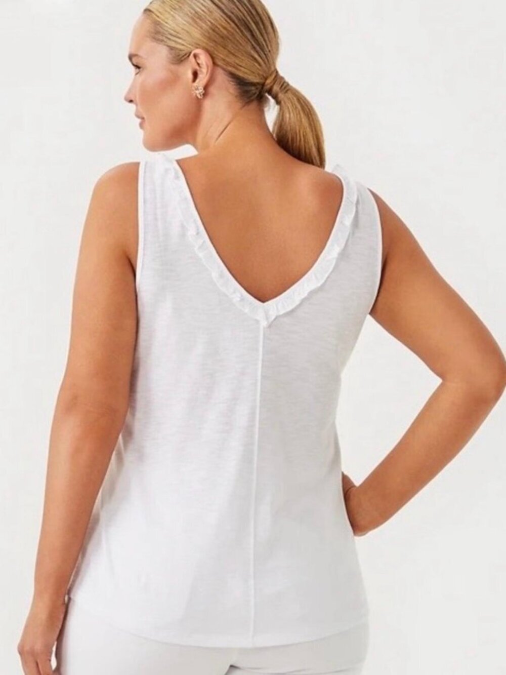 Lilly Pulitzer Gigi Ruffle Tank White Cotton Sleeveless Top Size L - Picture 4 of 9